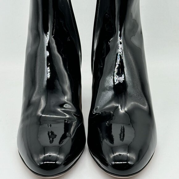 PRADA Triangle Logo Patent Leather Block Heel Ankle Booties Boots Shoes - Picture 5 of 16
